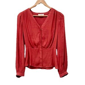 Treasure Bond Top XXS‎ Rust Long Sleeve V Neck Blouse Peplum Style